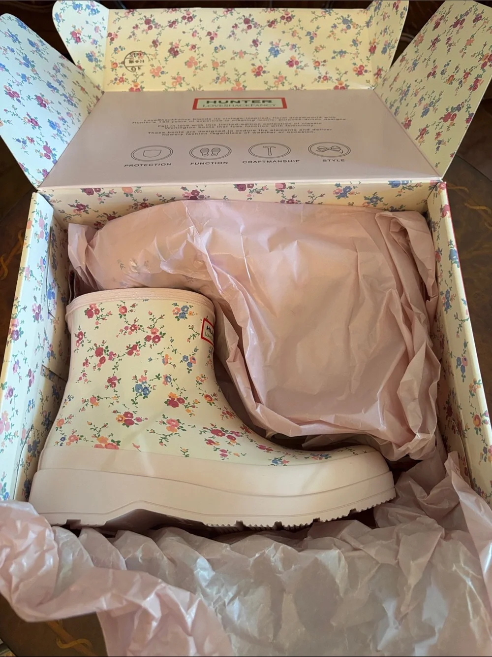Women's Pink Floral Waterproof Short Rain Boots Hunter x LFS